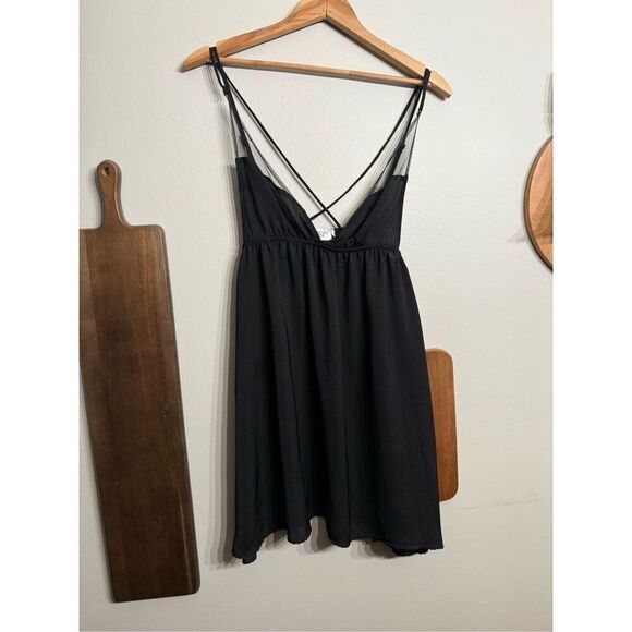 Urban Outfitters Out From Under Black Sheer V-Neck Mini Babydoll Dress Medium - Picture 1 of 5